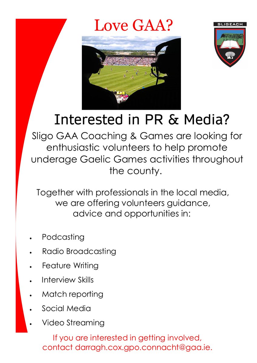 SligoGAACandG's tweet photo. Love GAA? Interested in PR and media? Get involved with @sligogaa https://t.co/IdmLPLq5nE