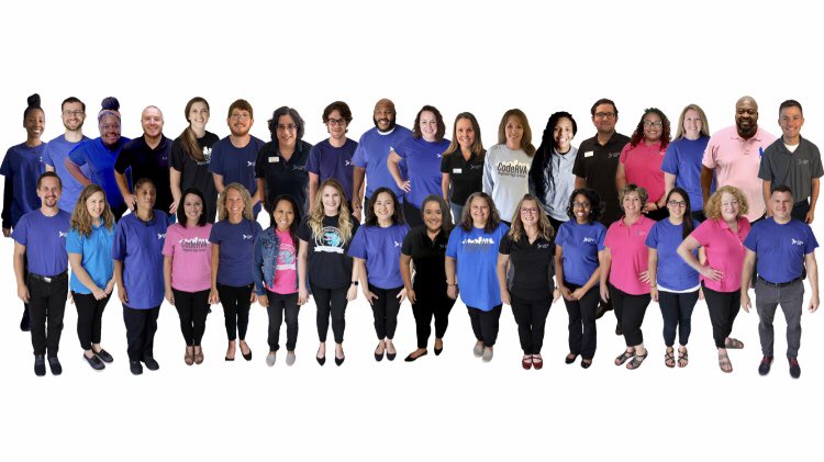 klgcoderva's tweet photo. When our @CodeRVA1 staff can’t actually gather for a picture, leave it to @northropELA to do her magic and blend all our pictures together!  #WeAreCodeRVA 🦖 https://t.co/uQTkEv0yt2