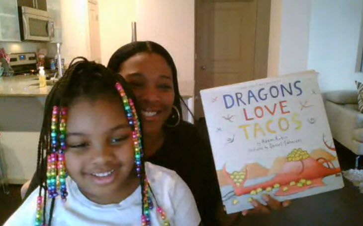 fisherUMES's tweet photo. Last week, our wonderful mystery reader shared the story, "Dragons Love Tacos" and had us all smiling...and wanting tacos!  @EagleViewES #TogetherWeSoar #ilovetacos #AmplifyOurLearning #PositivityInAction😍🌮🐉 https://t.co/IbnpgFbepw