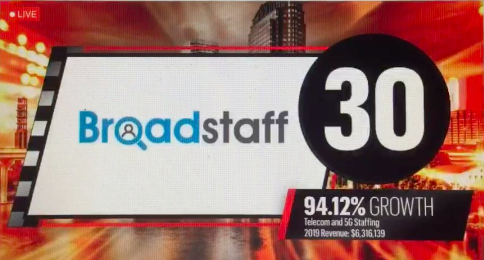 Broadstaff1's tweet photo. 2 years in a row @Broadstaff1  has seen year over year growth and ranked 30th in the #TBBJ Fast 50. #kudos to the @Broadstaff1 team for an incredible year and #killinit in 2020! https://t.co/nffPPQwxPv