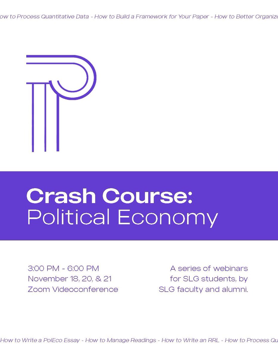 UAPPOLIS's tweet photo. POLIS proudly presents Crash Course: Political Economy, a series of webinars that aims to help SLG students understand their own course and help equip them with the skills necessary for them to succeed in our PolEco program with flying colors. https://t.co/BAmM3ekvYa