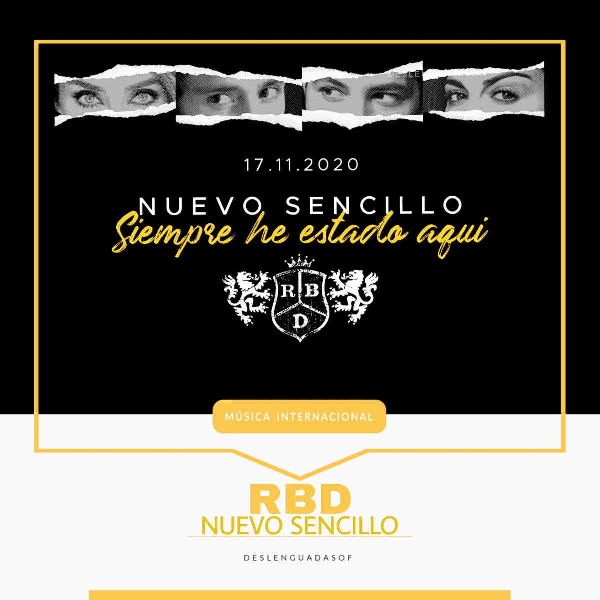 DeslenguadasOf's tweet photo. #musicaInternacional - ¡Lo nuevo de @RBD_oficial ya tiene fecha y nombre! #SiempreHeEstadoAqui se estrena el próximo 17.11.2020 #EstrenoMasEsperado #SerOParecer2020 https://t.co/MatAuREU89