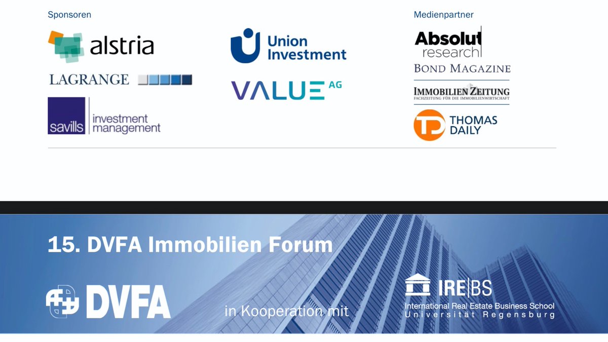 value_ag's tweet photo. Die #ValueAG ist offizieller Sponsor vom @DVFA_eV Immobilien Forum. Bei der 15. Auflage dieser #Keynote wurden vor den Augen von #Vorstand Thilo Hofmann und weiteren VALUE-Gutachtern unterschiedliche Immobilien-Themen beleuchtet.
#dieimmobilienversteher https://t.co/4af3x8ZgKd