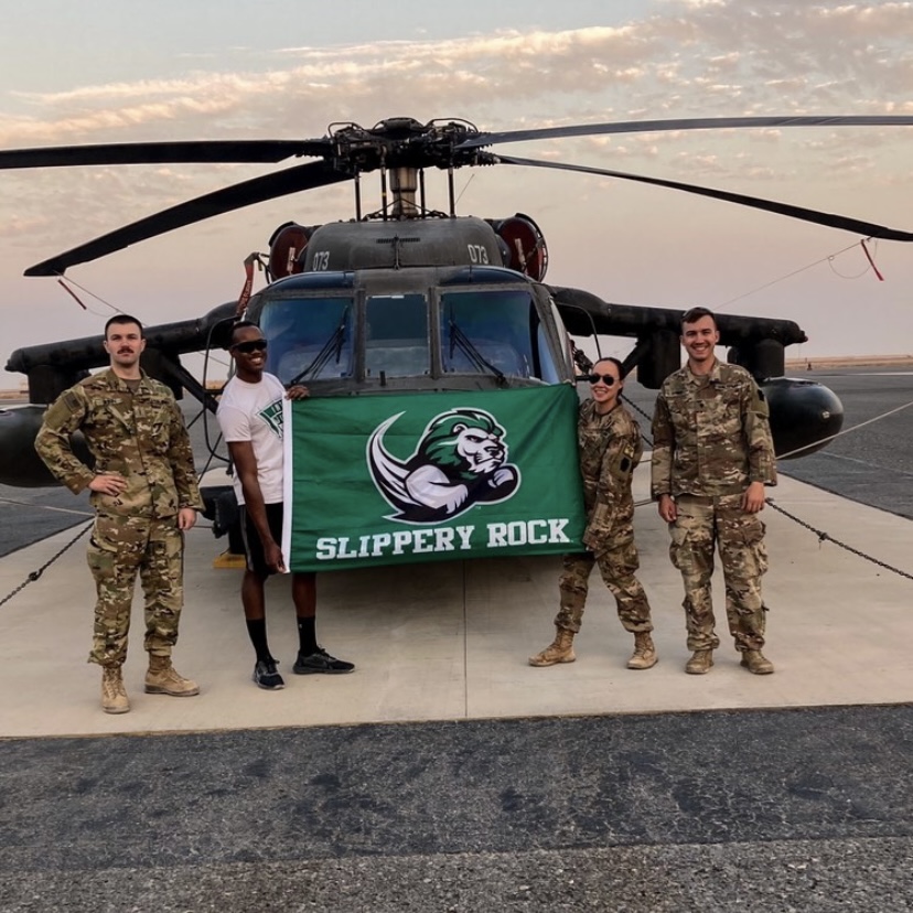 Sending love and appreciation to all the current and former SRU service members on #VeteransDay. Thank you for your service. 🇺🇸

Pictured here:
1LT Briana Quinones, ‘17 
CW2 Alex Dunn, ‘14
SPC Daiquan Skinner
SPC Alec Paree

#RockPride