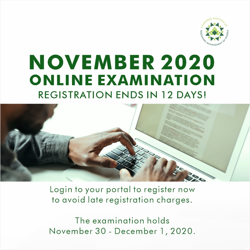 cipmnigeria's tweet photo. Registration for the November 2020 Online Examination ends in just 12 days!

Yet to register? Please login to your portal to do so now.

Please ensure you download your photo card immediately after complete payment as evidence that you have fully registered for the exam. https://t.co/dAEIYWU5n9