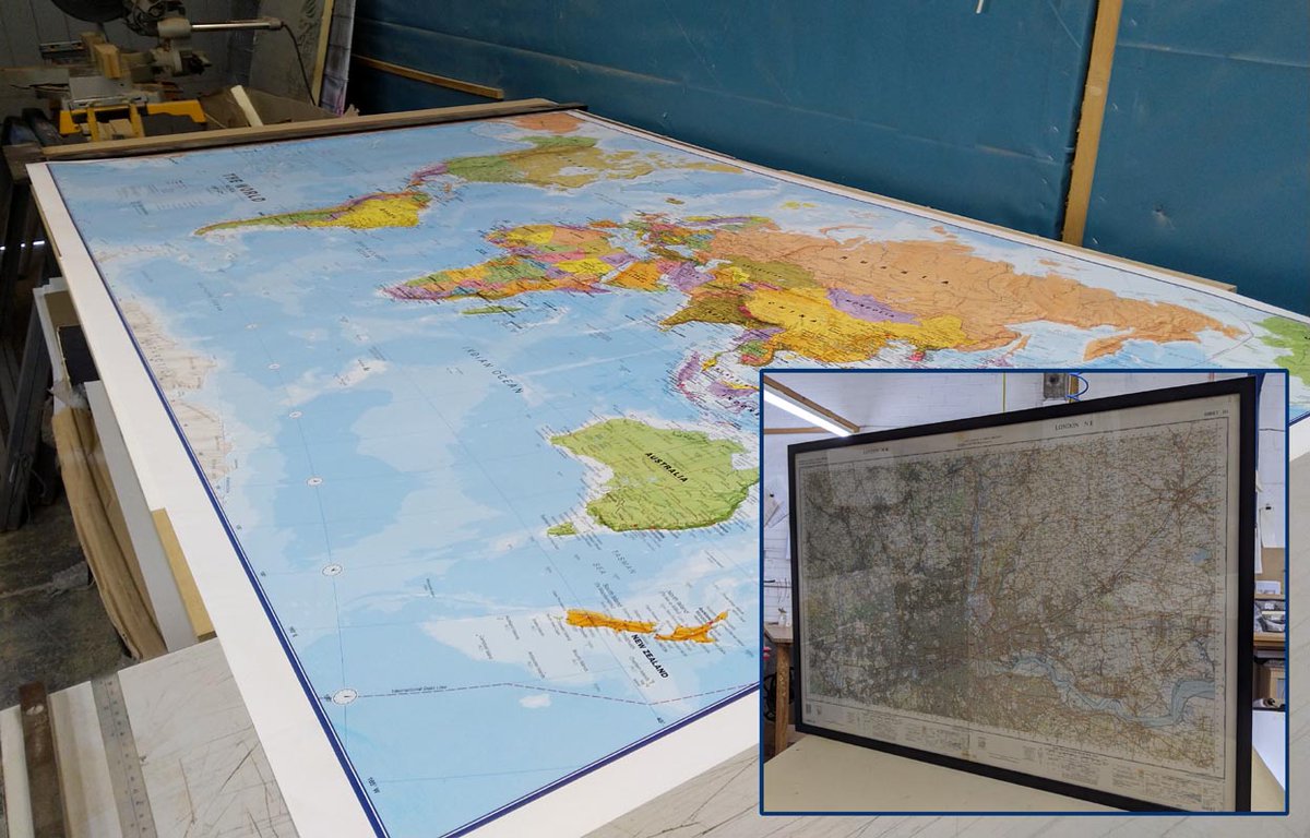 CF_Framing's tweet image. Maps are something we get a lot of! They're fab for display in both homes and offices. This world map was 2mtr long &amp;amp; for a customers kitchen &amp;amp; the 1960’s London map is for one of our commercial customers to go alongside a more updated version. 👌#map #mapcollecting #London