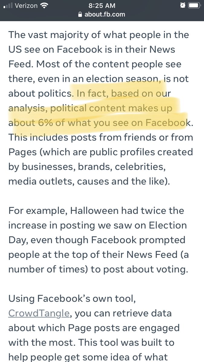 This 6% number comes from “what people see in their newsfeed” and “This includes posts from friends or from Pages.”What about groups? The news tab? Facebook Watch? Since Facebook has been hawking all these products, it’s pretty harsh to now just ignore them...