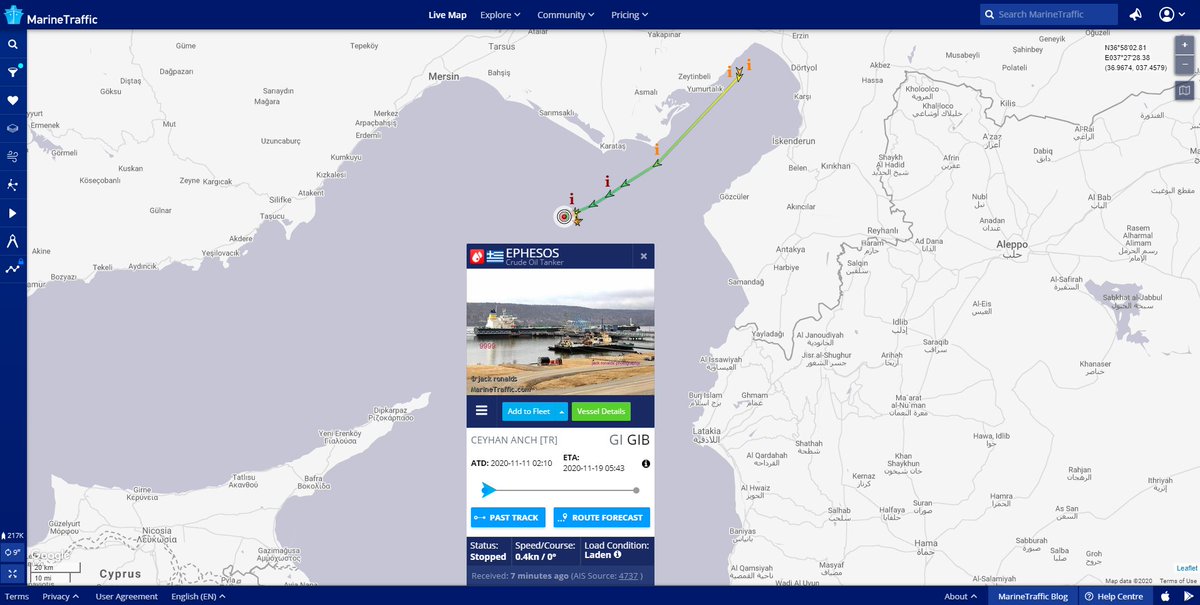 MarineTraffic's tweet photo. 4 dead, 1 missing as tanker collides with fishing boat in southern #Turkey
Sources say 4 fishermen have died after a Greek-flagged crude oil #tanker collided with a Turkish fishing boat -reportedly the Polatbey 1- near Mersin this morning. At least 1 crew member is still missing. https://t.co/WEiSW8Ag9v