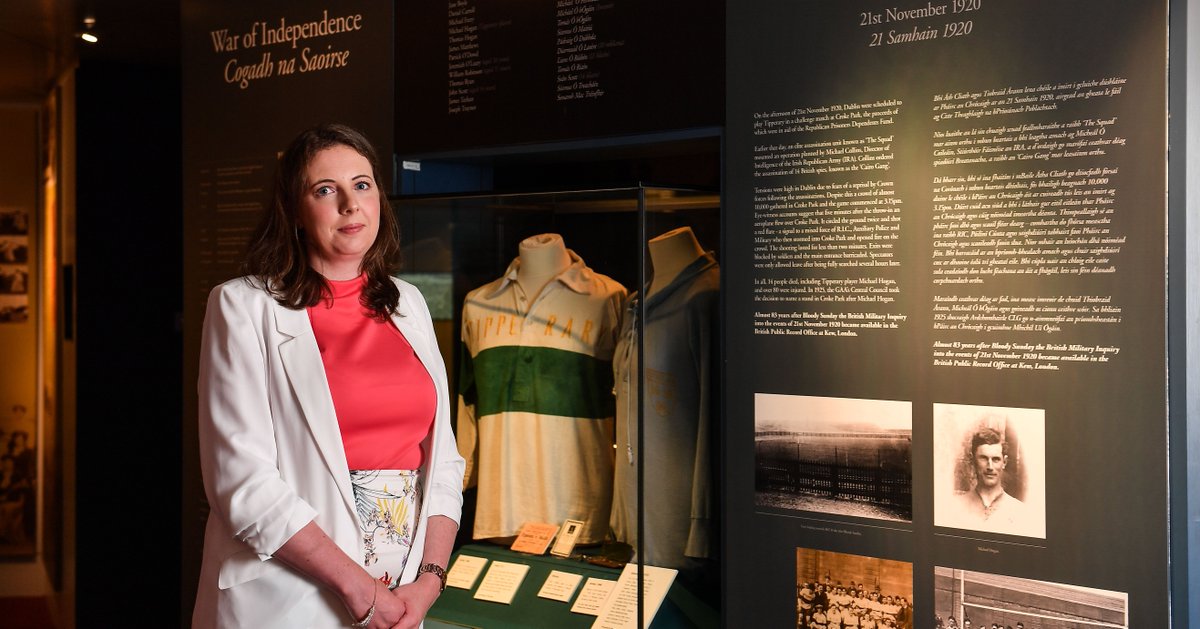 CrokePark's tweet photo. Next up for our #BloodySunday100 online lecture series at the #GAAMuseum is @thekickart this Monday 16th November. Siobhan's lecture will cover 'Commemorating Conflict: Remembering Bloody Sunday and Difficult History' and tickets are available here https://t.co/EI2klGL0Xr https://t.co/wm1YlpE97p