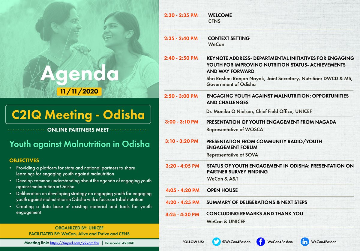 WeCan4Poshan's tweet photo. Happening now, C2IQ Meet- Youth against malnutrition in #Odisha 
Shri Rashmi Ranjan Nayak, Joint Secretary, @WCDOdisha throwing light on current state initiatives to address malnutrition 

@cfnsnewdelhi @UNICEFIndia @aliveandthrive @binuanandd @sujeetranjan @dralokiranjan https://t.co/LeA5Kb2Bq2