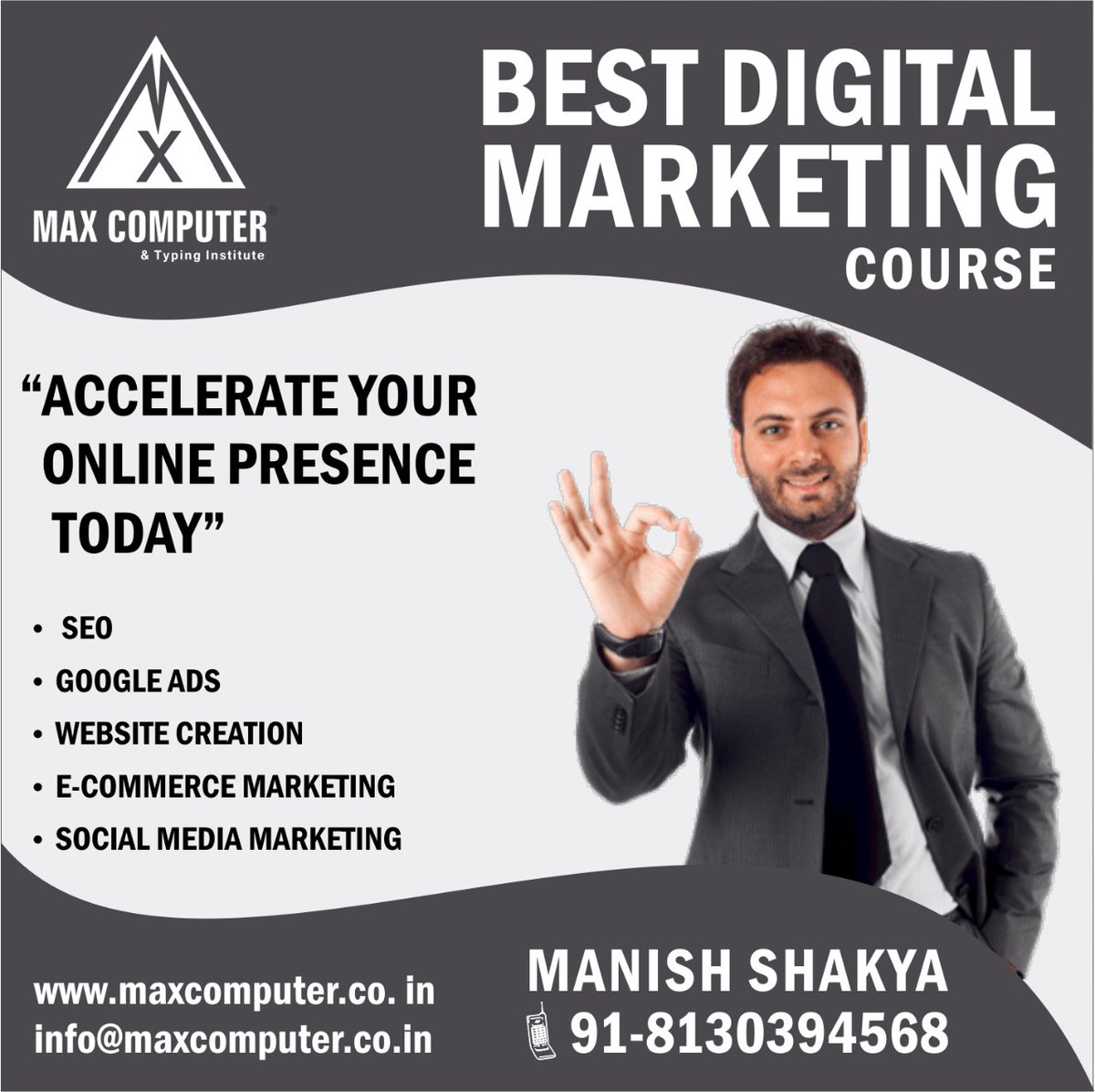 maxcomputer8's tweet photo. Learn SEO, PPC, Conversion Optimization, Analytics, Content, Mobile &amp; e-mail Marketing. Get 100% Job Support.
@manjaysinha3 | @maxcomputer8 
https://t.co/qBoNSByFF2
#DigitalMarketing  #seo #smm #emailmarketing #business  #trainingcenter #bestcenter #maxcomputer https://t.co/bNsO1y9FFG