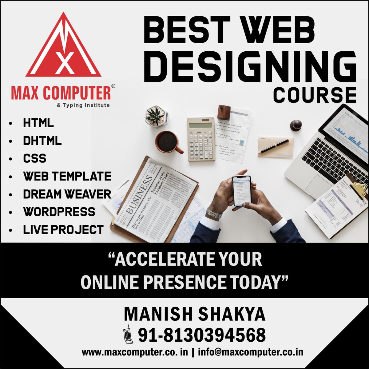 maxcomputer8's tweet photo. Best Web Designing Course in Jahangir puri at Max Computer &amp; Typing Institute, get web designing training by working on live projects. 
@manjaysinha3 | @maxcomputer8  
#webdesign  #trainingcenter #wordpresswebsite  #plugingsforwordpress  #WooCommerce  #maxcomputer https://t.co/SgUAA5jMK2