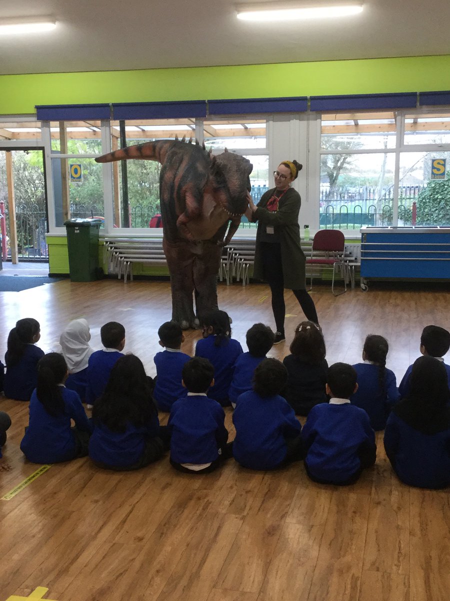 AdderleySchool's tweet photo. Wow! Year 1 are having a roarsome morning celebrating their new topic #DinosaurPlanet There’s a T-Rex in our school hall!! 🦖 #engageday @Cornerstonesedu @BCCEducation @educationgroup https://t.co/Nm0AWkwO18