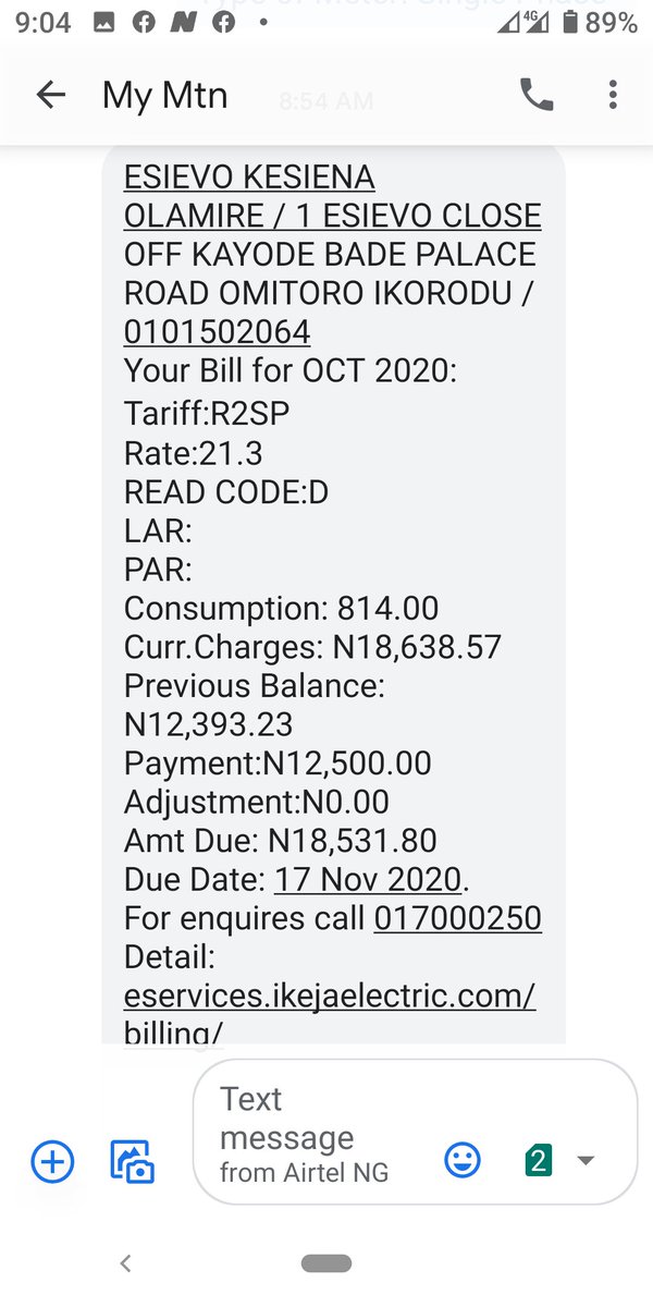regpablo98's tweet photo. @IkejaElectric please kindly adjust the so called estimated billing of about 100% increase within the space of 12 months. I must confess, this is fraud. Between September and October is reflecting #9000 difference ! https://t.co/WLAx5Rtyad