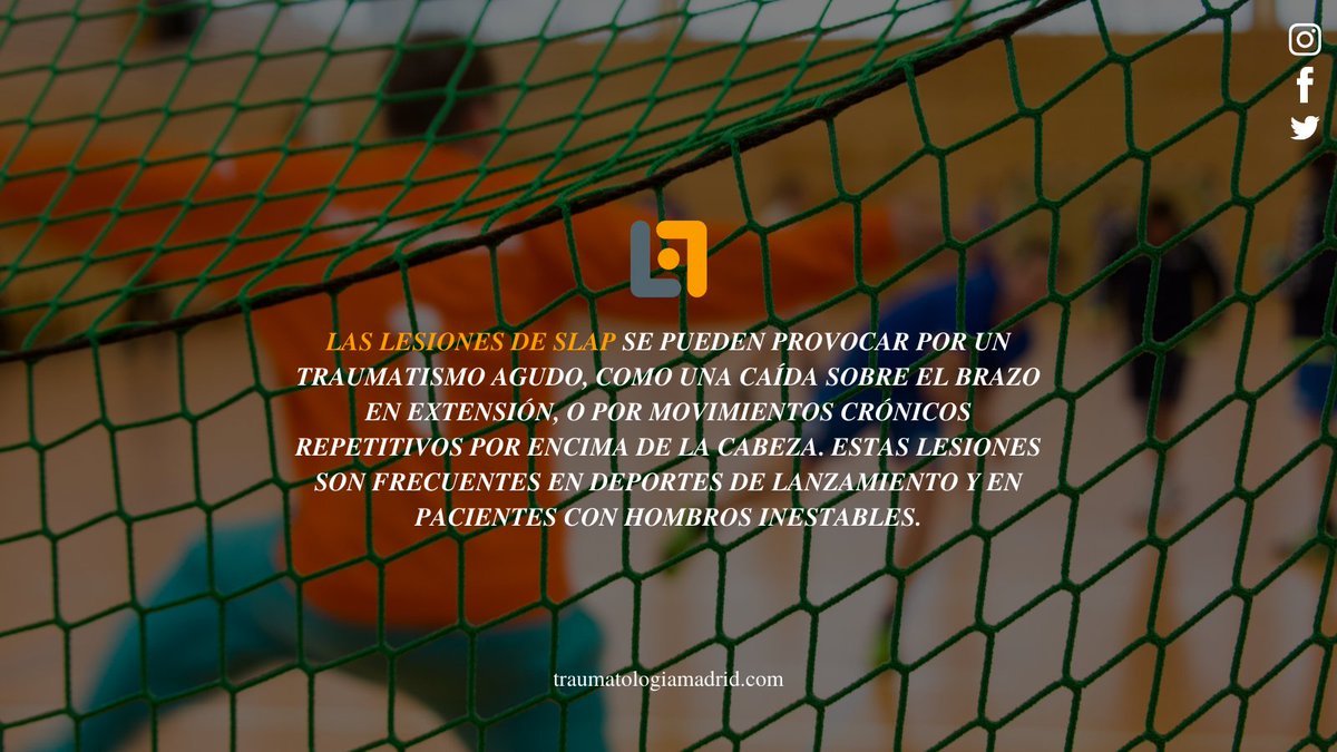 HOMBRO 🥼 Las lesiones de SLAP se pueden provocar por un traumatismo agudo, como una caída sobre el brazo en extensión, o por movimientos crónicos repetitivos por encima de la cabeza. 

📲 Más en cutt.ly/qgV63RS