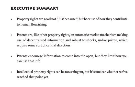 The problem with direct subsidies is that it's difficult to anticipate what research will be valuable and what won't be. OTOH, intellectual property rules have the advantage of acting *like* a subsidy, while following what the market considers valuable.  https://static1.squarespace.com/static/56eddde762cd9413e151ac92/t/5c38ac9688251bcedbb2cc25/1547218095431/Patently+Good+%E2%80%94+Ben+Southwood.pdf