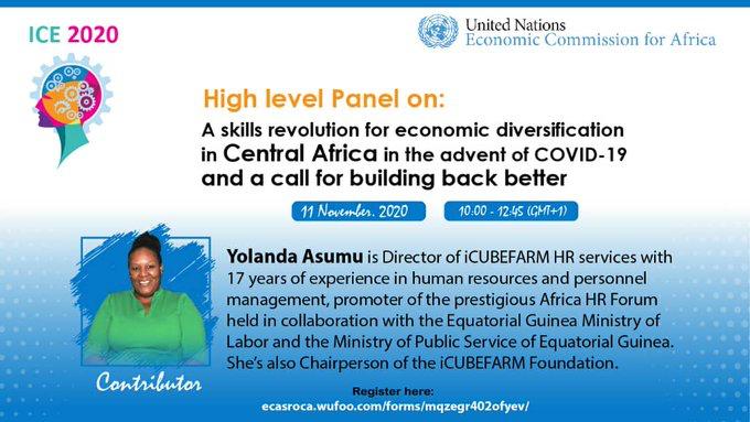 The Director of ICUBEFARM and Promoter of the Africa HR Forum, Mrs.  <a href="/YolandaAsumu/">Yolanda Asumu Hickson</a> is a contributor at ICE 2020 organized by the <a href="/ECA_OFFICIAL/">ECA</a> .