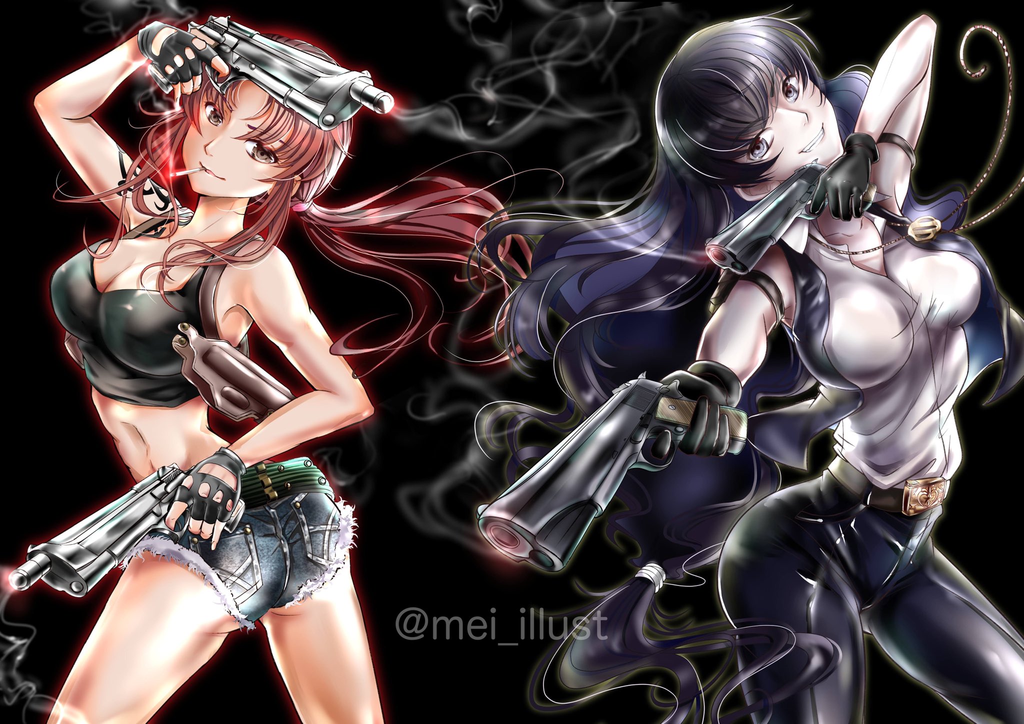 Twitter 上的 Mei 描いた作品を組み合わせてみました Blacklagoon のレヴィとロベルタです 2人ともかっこいい女性キャラですね イラスト レヴィ ロベルタ ブラックラグーン ブラクラ 二丁拳銃 T Co Nqapohidom Twitter