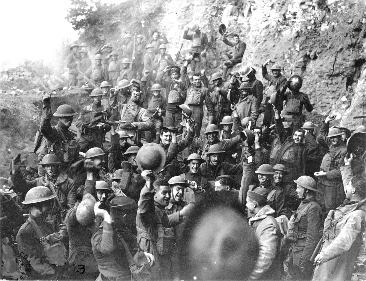 SimonJHistorian's tweet photo. ‘News of the finish is joyfully received by the men of the 64th Regiment Infantry, 7th Division, Min de Jaulny, Meurthe et Moselle, France.’ Sgt Sheridan McAuley, SC. #OTD 11 November 1918. @USNA 111-SC-32403 https://t.co/7jp3sxlVWB
