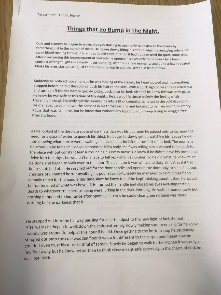 GreenfieldsSch3's tweet photo. A section of gothic horror written by a learner, had to share as a lovely piece of descriptive writing. 📝 #creativeenglish #proud https://t.co/1T2MCOIH3P