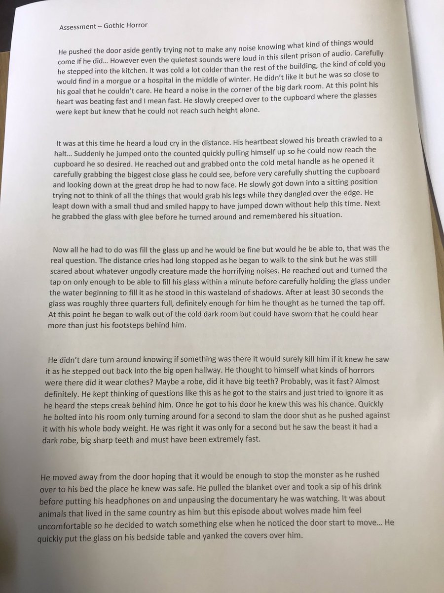 GreenfieldsSch3's tweet photo. A section of gothic horror written by a learner, had to share as a lovely piece of descriptive writing. 📝 #creativeenglish #proud https://t.co/1T2MCOIH3P