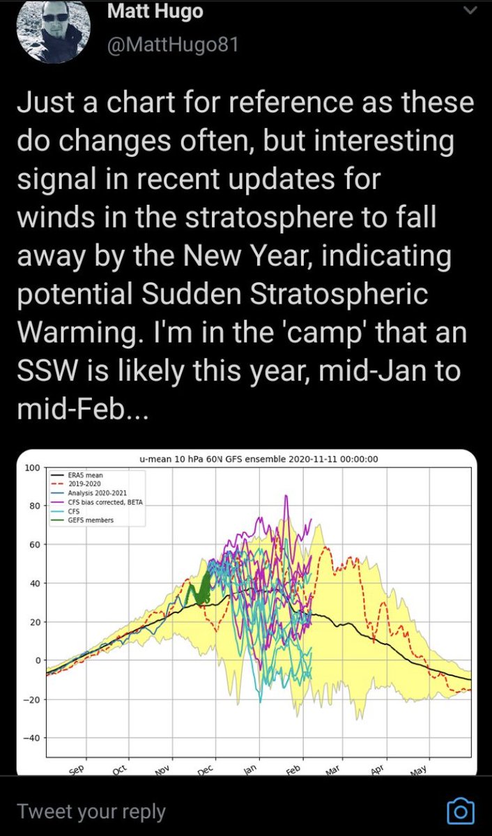 The silly season doesn't just affect the amateur community, but the pros too. There is nothing to suggest an SSW is likely, The CFS has a weak-zonal bias, and only 1 single member of the bias corrected CFS shows anything close to a potential SSW. This is hyperbolic nonsense.