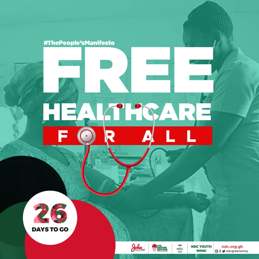 ama_babie's tweet photo. The NDC, knowing well that the wealth of every nation is its health, will roll out the Free Primary Healthcare Plan which will make healthcare free for all Ghanaians at the levels of the CHPS compound, health centre, polyclinic and district hospital. Vote #JMandJane2020. https://t.co/i9YyYTIqHK