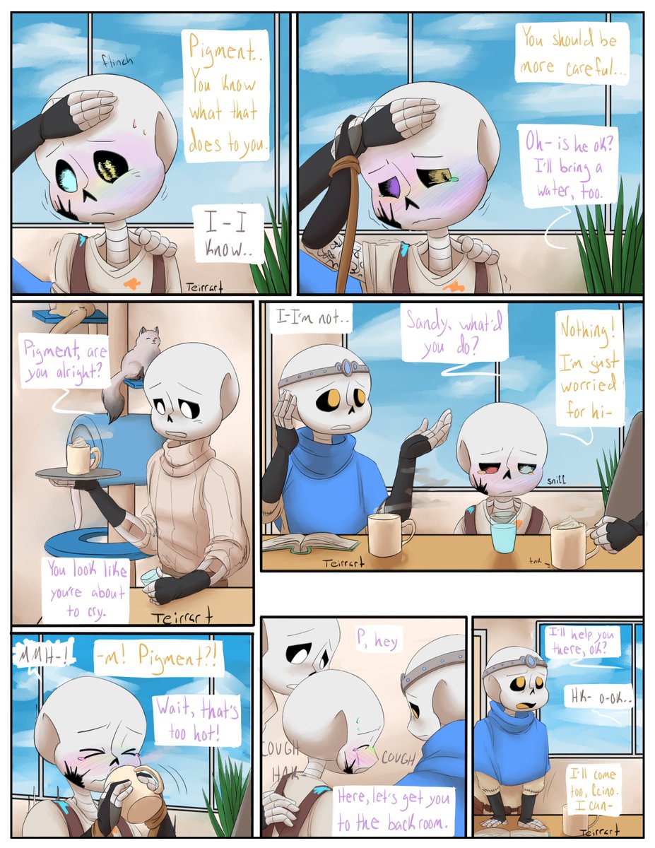 teirrart's tweet photo. eeeyyy it's been awhile but part 6!
Pigment's goin through it sobs I'm sorry bb
Sandy belongs to @RainingJewel !
#undertale #pigmentsans #pigmentink #pigmentspride #sandysans #fluffytale #ccinosans #comic #pridecomic https://t.co/pQVPcQojCW