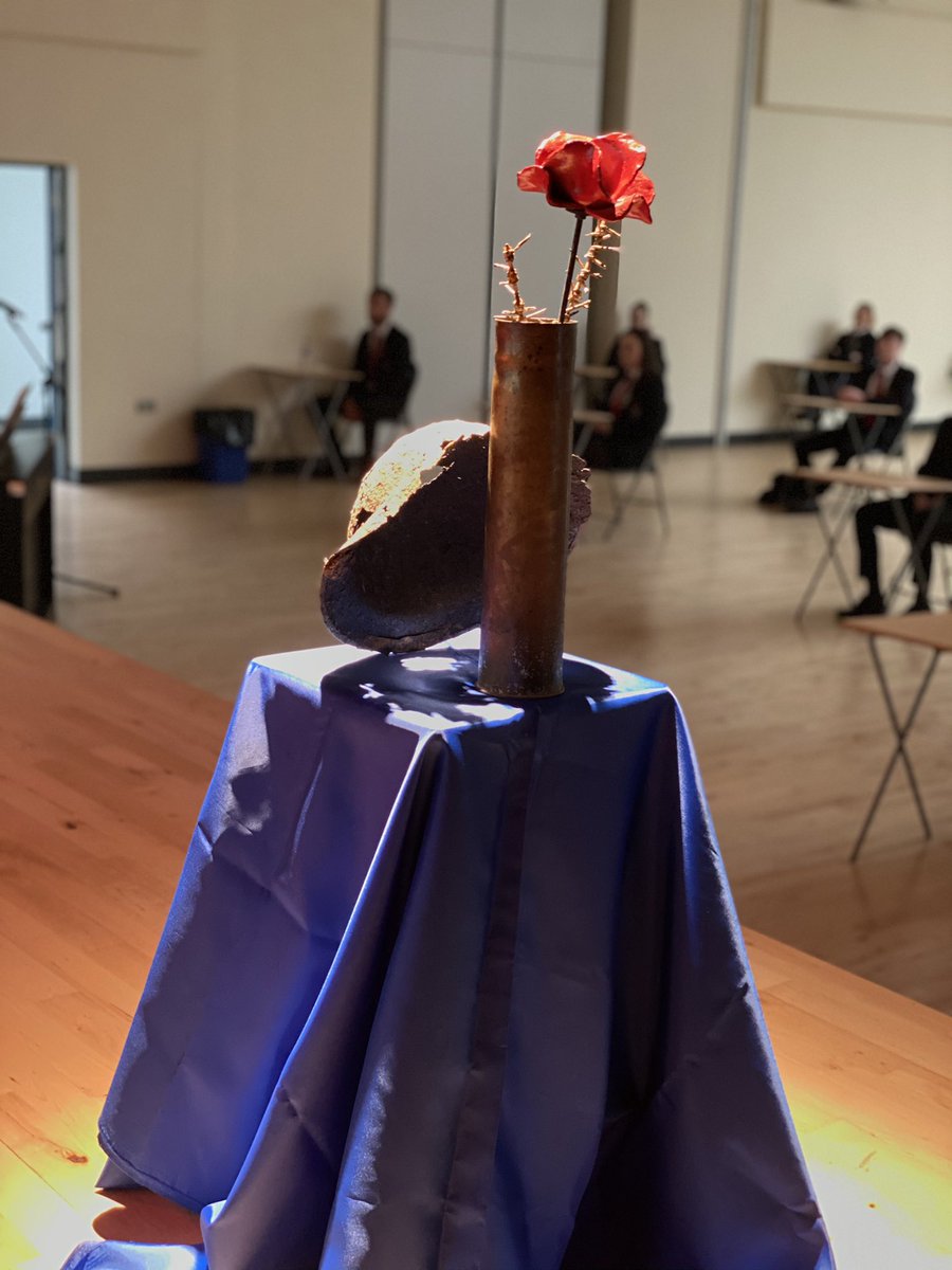 BangorPrincipal's tweet photo. Our socially distanced Remembrance Service today @Bangor_Academy also streamed for all students. Morgan in Y14 with a beautiful solo bought me to tears. The first live performance in our assembly hall since March. An appropriate reminder of the power of sharing moments together. https://t.co/JVonANIJwF