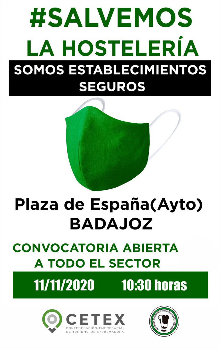 MariaGCurto's tweet photo. El establecimiento de hostelería es seguro; hoy en la calle en #Cáceres y #Badajoz con #ACOCYREX al frente apoyados por #CETEX https://t.co/D3o5sIVn3u