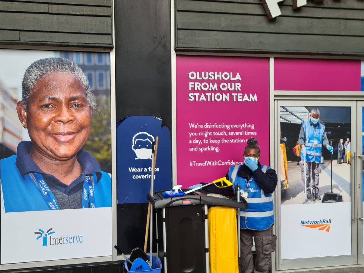 NetworkRailEUS's tweet photo. Our Euston team are working hard to keep you safe and on the move 🚆

Please remember:
• hands 💦👏🏽
• face 😷
• space 🧕🏽 ↔️ 👨🏾‍💼

#TravelWithConfidence 

Be safe 💛Be patient 🧡Be kind❤️ 

@interserve @AvantiWestCoast @LNRailway @CalSleeper https://t.co/fjNAsKCorn