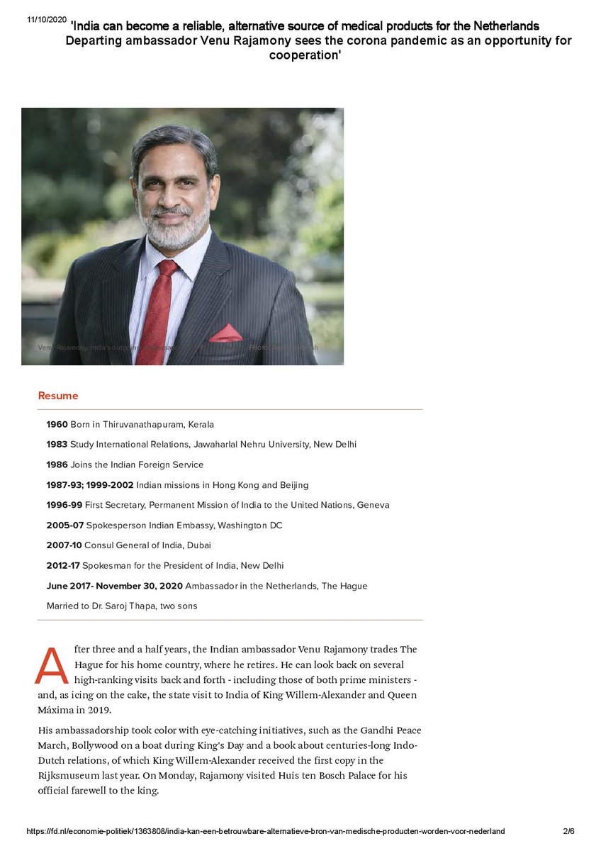 IndinNederlands's tweet photo. “India can become a reliable, alternative source of medical products for the Netherlands” - Ambassador 
@venurajamony in Dutch Financial Times @financieelblad https://t.co/lfGx4VozPB