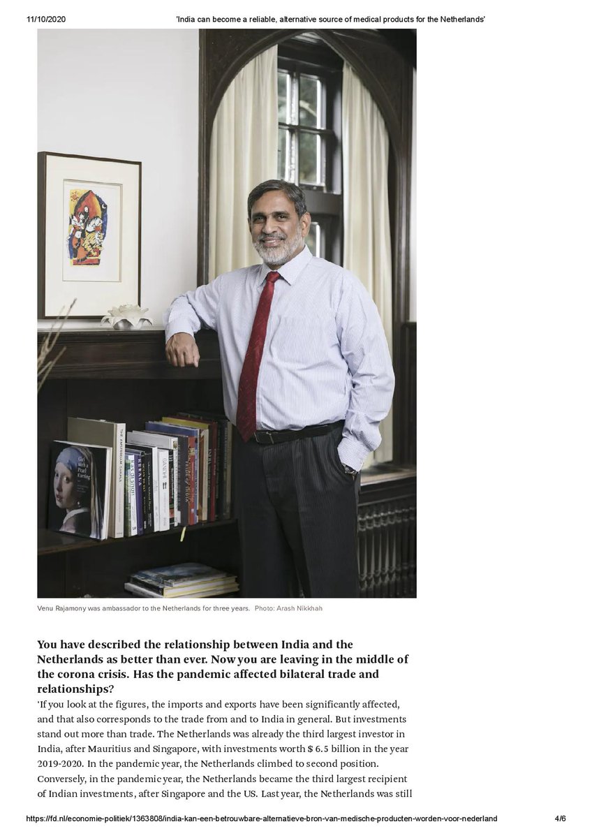 IndinNederlands's tweet photo. “India can become a reliable, alternative source of medical products for the Netherlands” - Ambassador 
@venurajamony in Dutch Financial Times @financieelblad https://t.co/lfGx4VozPB