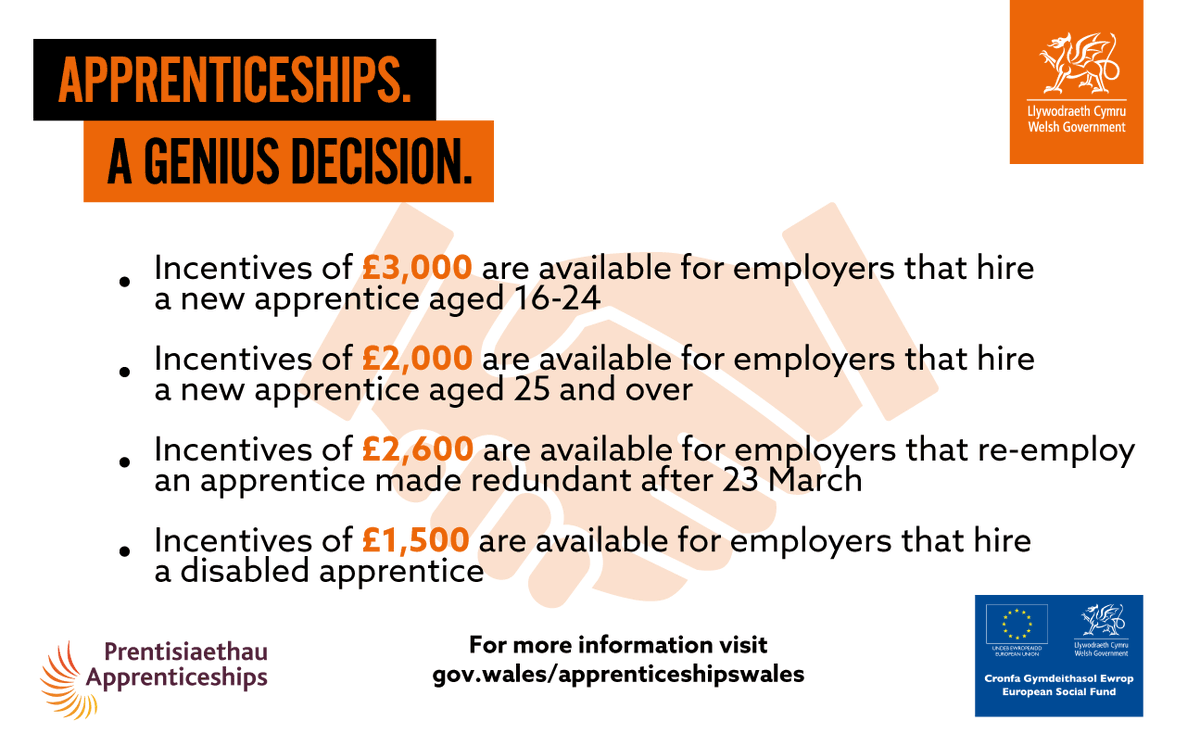 NTFWwbl's tweet photo. Businesses in Wales, regardless of size or sector, can benefit from the Welsh Government’s new apprenticeship incentives. You could be eligible for an incentive of up to £3,000.https://t.co/KeXLP7FX35
@businesswales #apprenticeshipswales @ApprenticeWales https://t.co/tffueOhZ9E