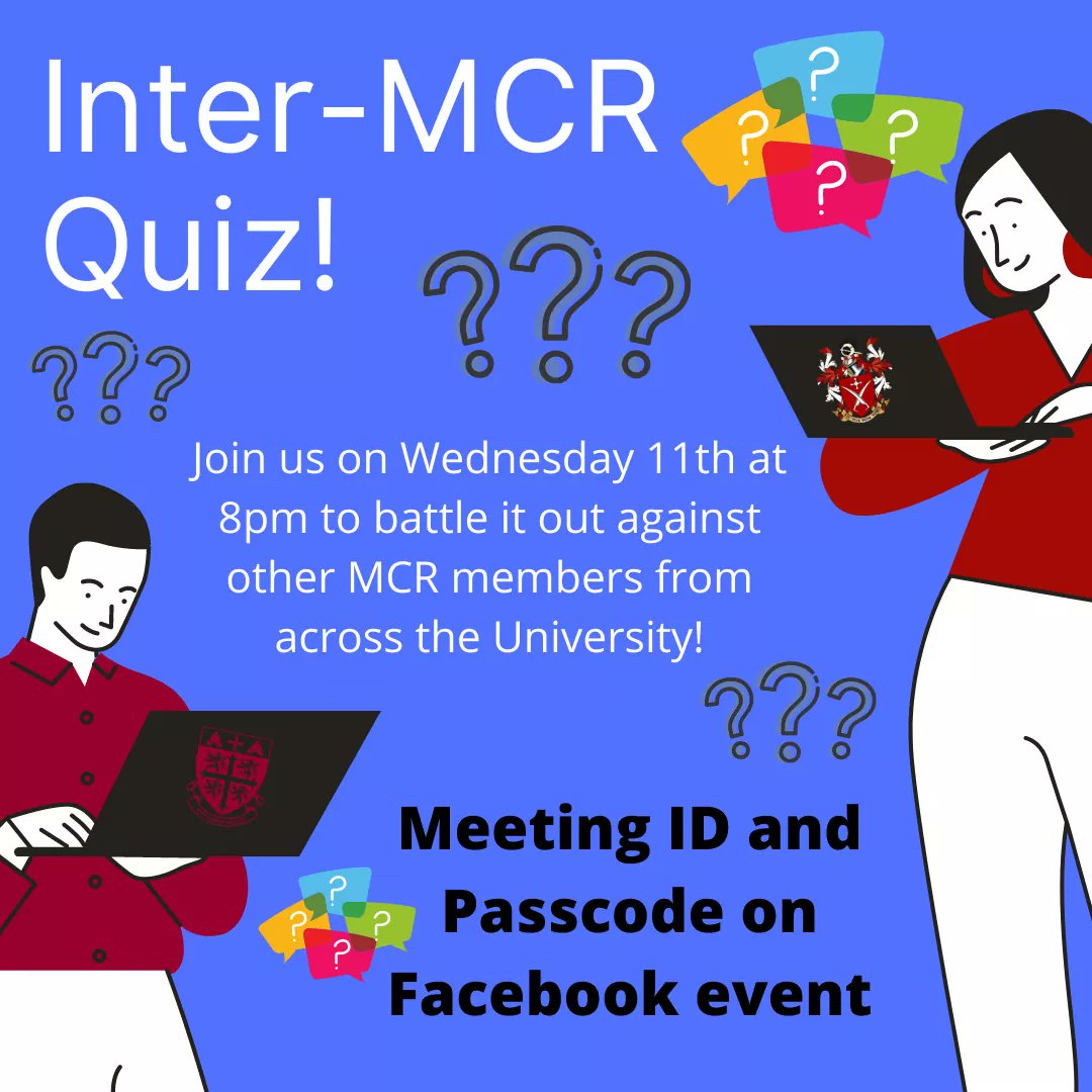 Come along tonight to the Inter-MCR quiz! A chance to get to know other postgrads from other colleges! More information at: fb.me/e/4VfbtlOkc

See you there!