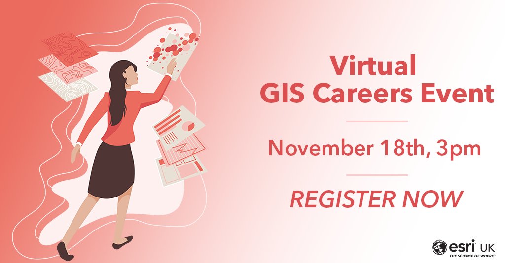 esriuk's tweet photo. Interested in a career in geospatial tech? Join us for our #GISDay careers event to hear from our current and recent grads, plus a few others and get a head-start on applying to the 2021 Grad Scheme: https://t.co/fFV8EhdHMf https://t.co/yOXNAFKIuA