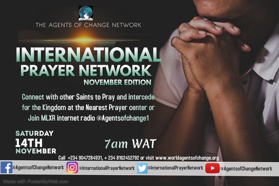 myprayerapp's tweet photo. Join the Agents of Change to raise Prayer incense to God on Saturday by 7am. 
#AgentsofChangeNetwork
#InternationalPrayerNetwork
#NovemberEdition https://t.co/utsGi0EPug