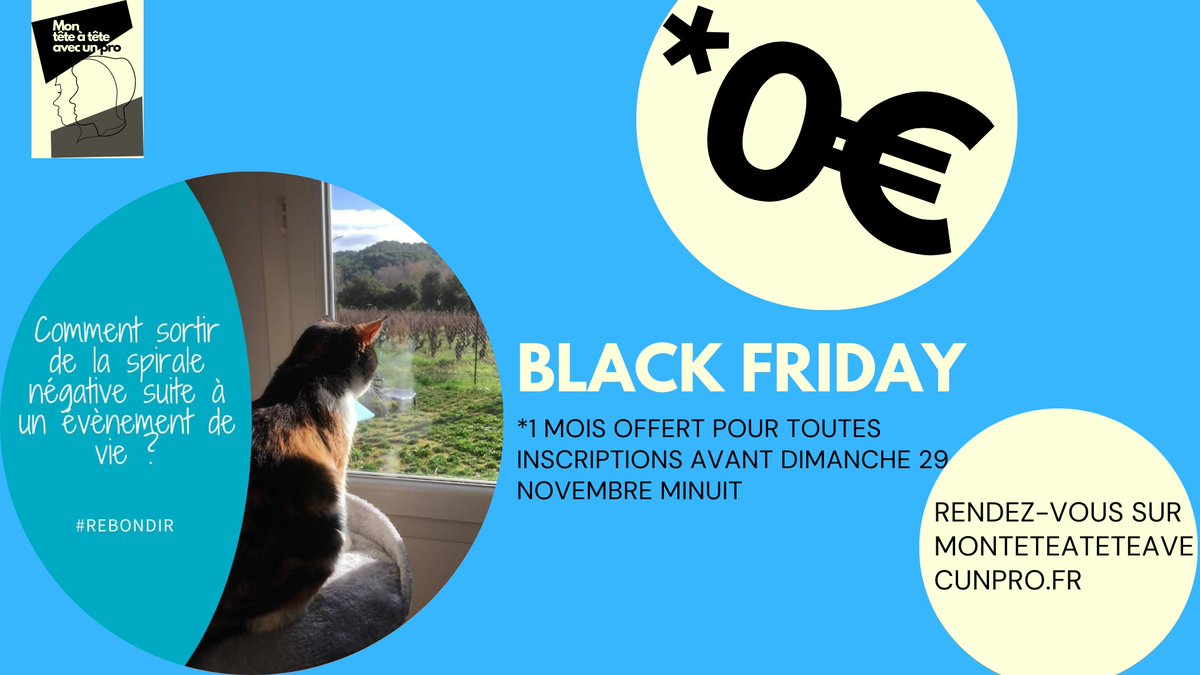 Vous êtes coach, thérapeute, ou tout simplement expert dans vôtre domaine ?
Profitez d'une offre exclusive au Black friday d'un mois offert pour toutes inscriptions avant le dimanche 29 novembre à minuit.
À très bientôt sur monteteateteavecunpro.fr