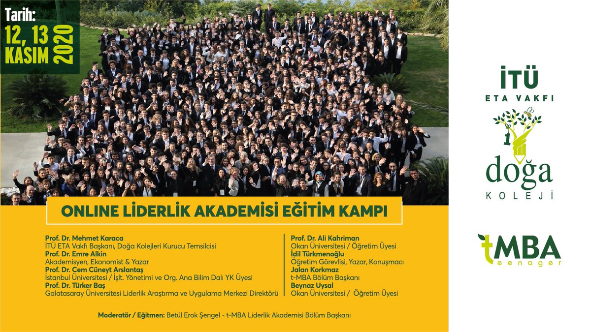 Bu yıl Liderlik Akademisi Eğitim Kampı daha farklı olacak! Birçok ilke ev sahipliği yapan <a href="/DogaOkullari/">Doğa Koleji</a> tüm Türkiye Liderlik Akademisi öğrencilerini ilk kez dijital olarak gerçekleşecek eğitim kampında buluşturuyor.Büyük buluşmaya Son 1! 
<a href="/mehmetkaracaitu/">Mehmet Karaca</a> <a href="/serozeren/">Serhat Özeren</a> <a href="/AliRizaLule/">Ali Rıza Lüle</a>