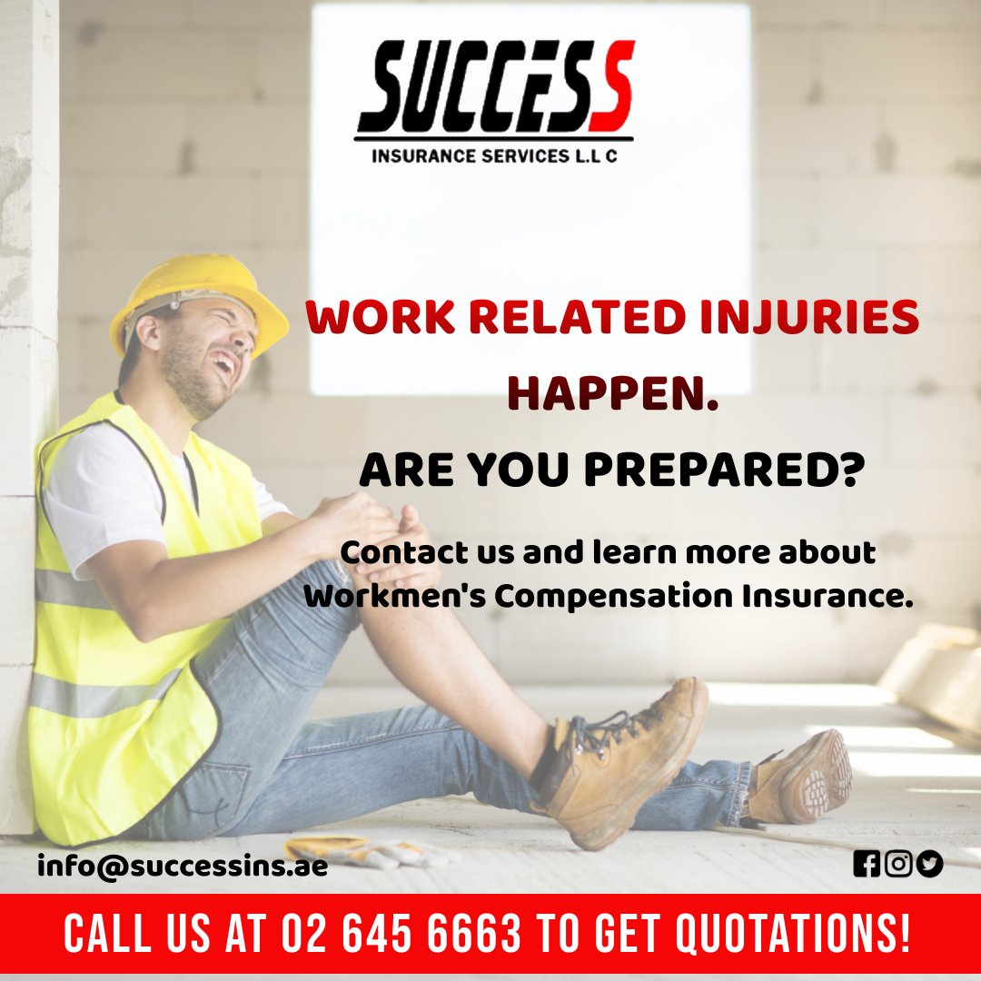 success_ins's tweet photo. Do you need Workmen's Compensation Insurance? Call us at 02 6456663 &amp; get quotations.

#insurance #broker #UAE #generalinsurance #compensation #workmen #workrelated #site #injury #accident #emergency #laborers #construction #claims #quotation #policy #renewal #contactus #success https://t.co/hmqP6guz9p