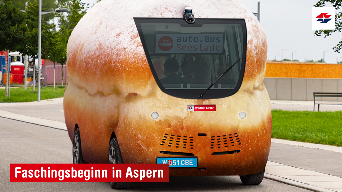 wienerlinien's tweet photo. Hier kommt unser selbstfahrender Krapfen ❤️ Schönen Faschingsbeginn! https://t.co/JjnmsztisK