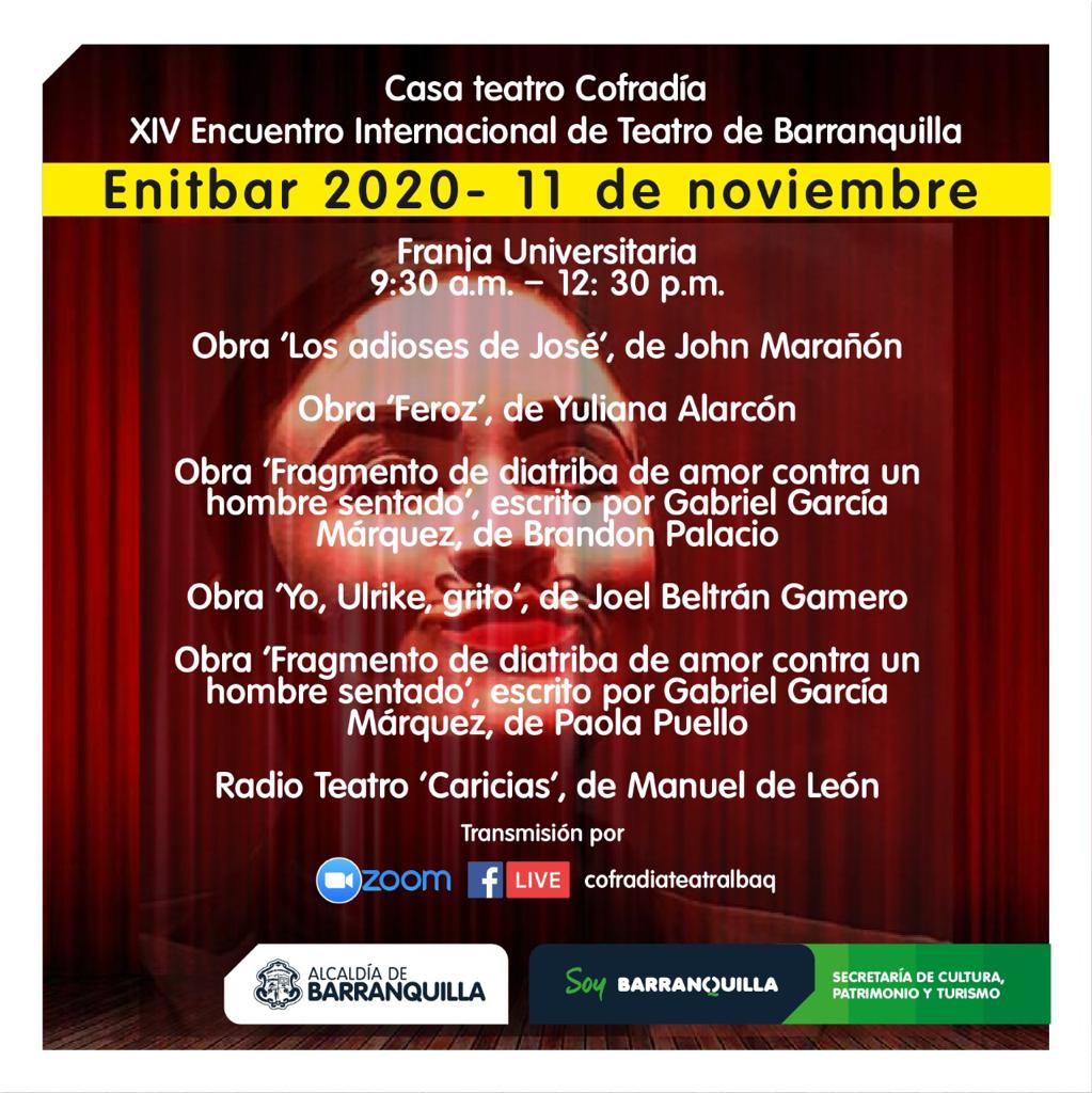 SecCulturaBaq's tweet photo. Desde las 9:30 a.m. y hasta las 12:30 p.m. puedes acceder a la franja universitaria de #Enitbar y conocer el talento que se cosecha en las academias. Y en la tarde, desde las 4:00 hasta las 8:00 p.m., puedes seguir disfrutando de buen teatro, #DesdeCasa.
👉🏽https://t.co/aUmwvxibrD https://t.co/HpAiBlzMXx