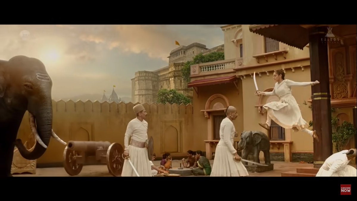 Sherni Kangana Ranaut will no longer appear as towel-clad foul-mouthed Tanu, as she was forced by Bullywood Mafia. Now she fully manifests as historically accurate anti-gravity mother-figure.