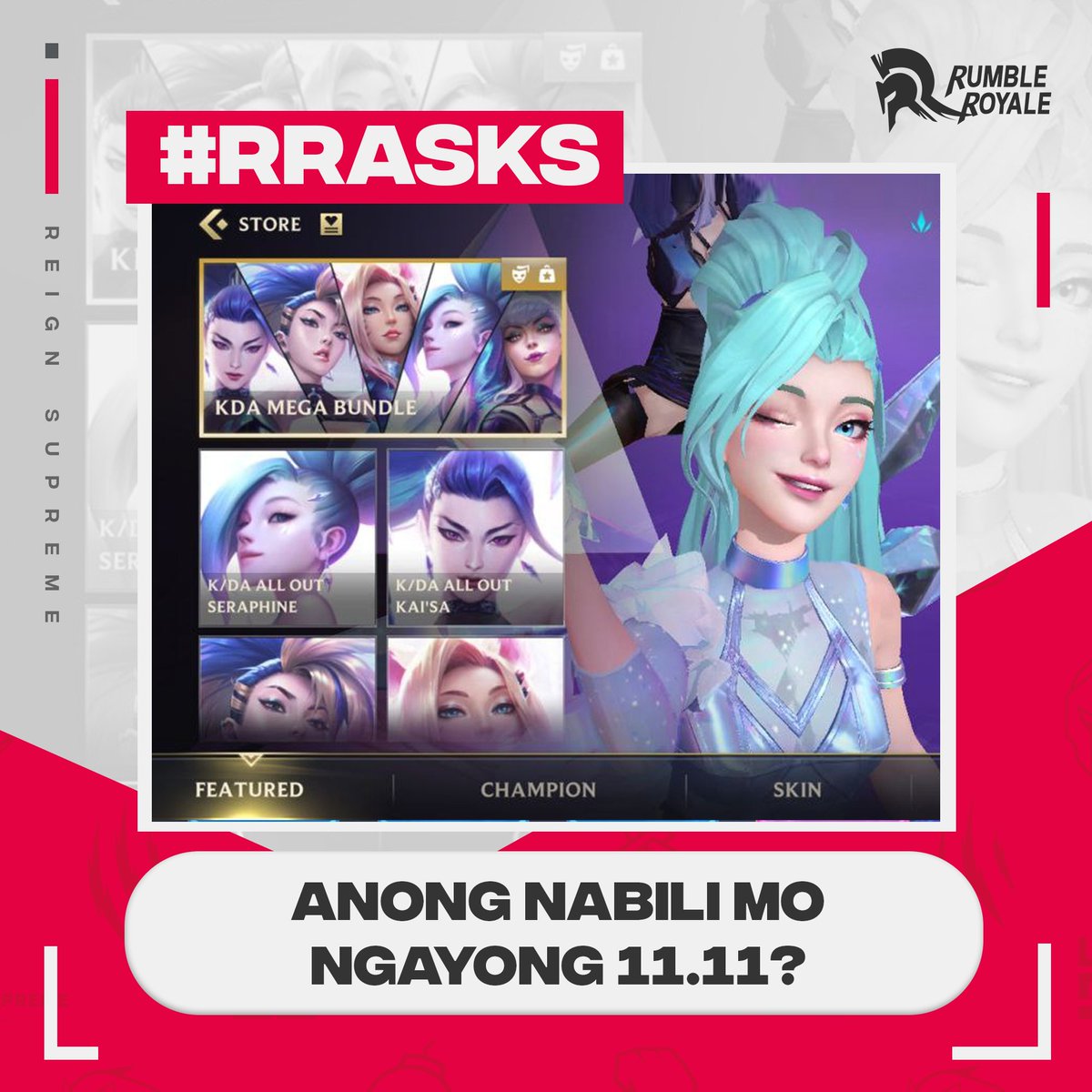 RumbleRoyalePH's tweet photo. Kumusta ang 11.11 mo? πΈπΈ
Nakapag "Add to cart" ka na ba?
Share mo naman sa ibaba! ππ
#11.11 #SALE #addtocart #Lazada1111 #RRASKS https://t.co/bNPkR8SkPu