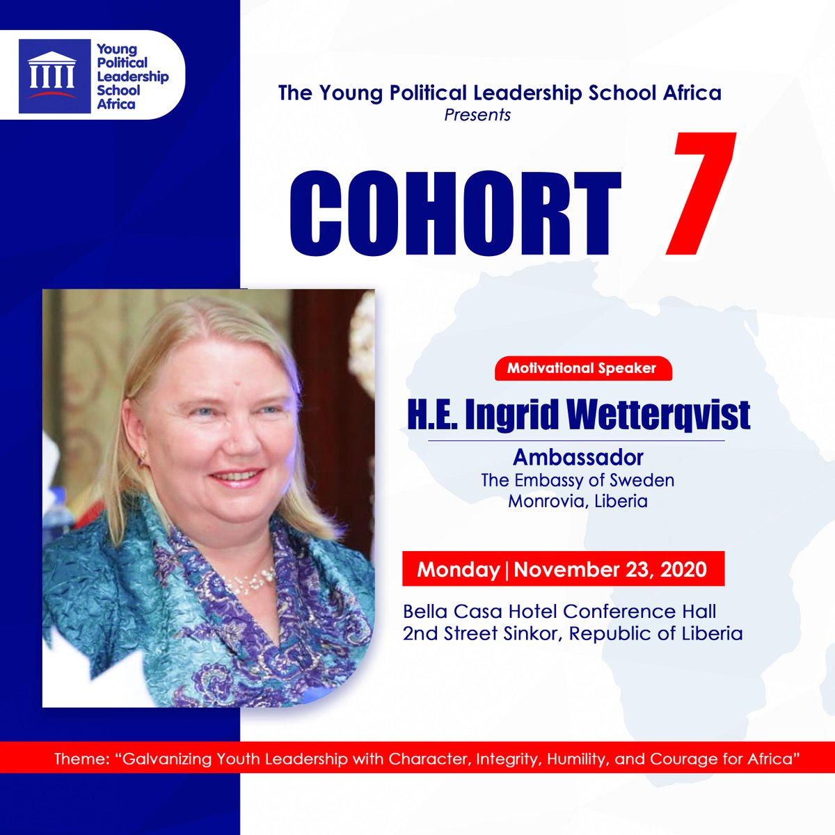 DJarwolo's tweet photo. We are thrilled to introduce Ingrid Wetterqvist, Ambassador @SwedeninLiberia as one of our motivational speakers at @YPLSAfrica 
She is expected to challenge, inspire, motivate, and spark new insights for participants to lead in their respective countries. #leadershipofservice https://t.co/8Si4f2YDzC