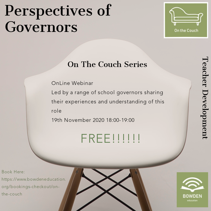 Perspectives of Governors is our November on the couch panel webinar.

Thurs 19/11
FREE

Book your place now! bowdeneducation.org/bookings-check…

#governance #school #schoolgovernors