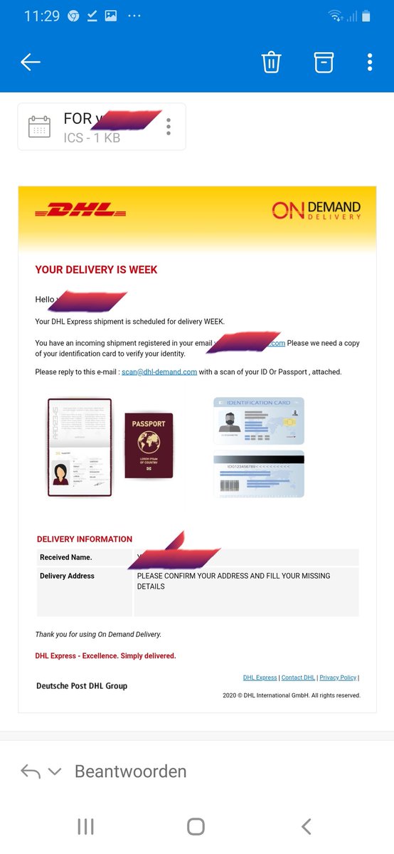 Voor de eerste keer een phisingmail ontvangen @DHLNL