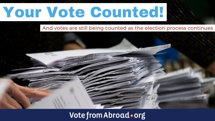 vfaglobal's tweet photo. Hey all you Americans abroad! Give yourselves a HUGE pat on the back. Your vote counted and made a difference this year #yourvotecounted #countallvotes #Americanexpats https://t.co/I4UXg042qt