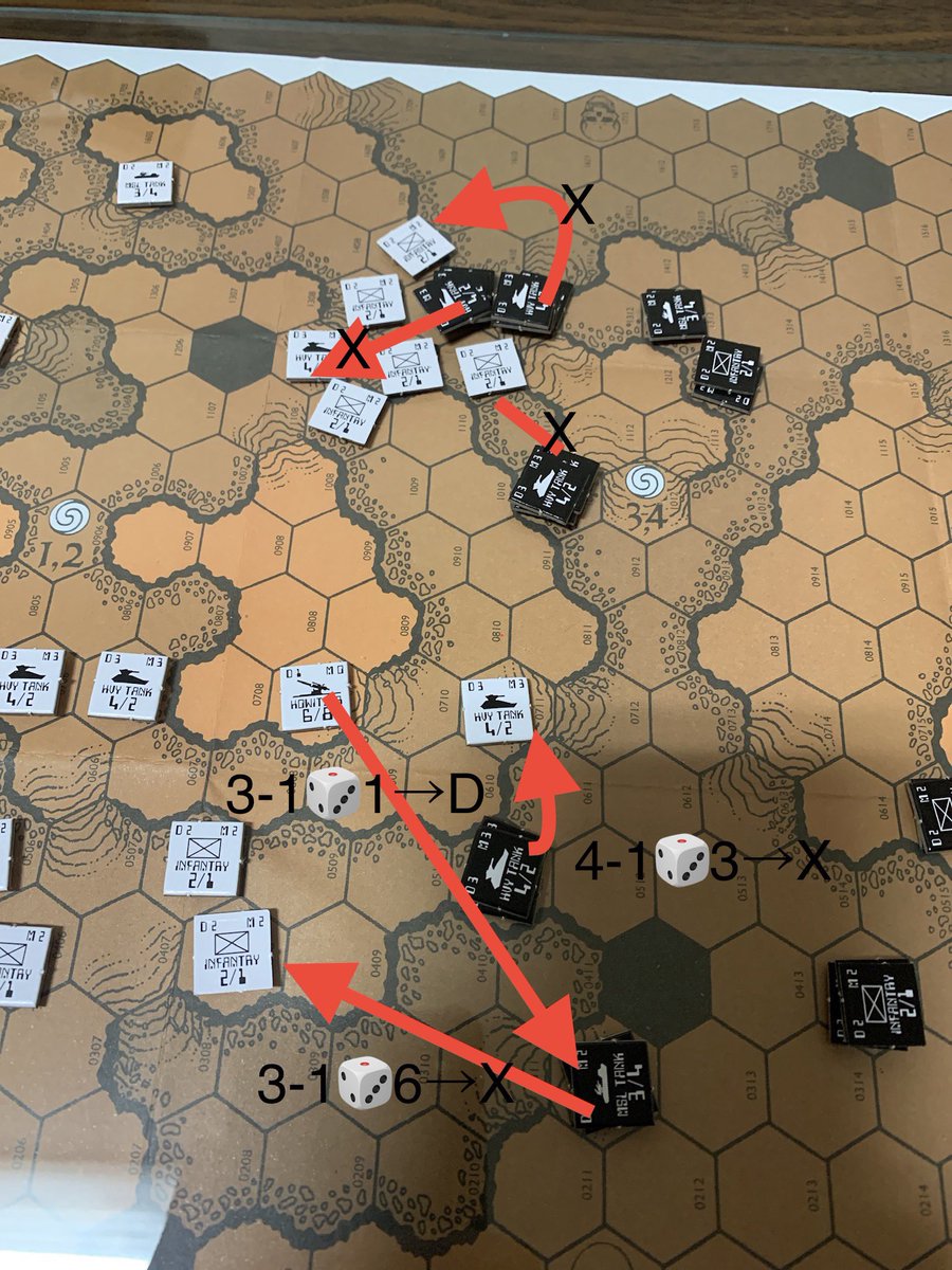 Stacking and Overrun rules from GEV used. Took until turn 6 for the fighting to begin. First signs this is going to be a bloodbath for the Paneuopean forces.