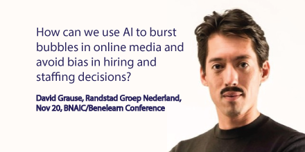 BNAIC_conf's tweet photo. How can we use AI to burst bubbles in online media and avoid bias in hiring and staffing decisions? David Graus (@dvdgrs) from @RandstadNL will explain on Nov 20 at BNAIC/Benelearn (@BNAIC_conf) industry and society track. 👉🏽https://t.co/z8UaYRwPQ7 https://t.co/fwklhg0USu